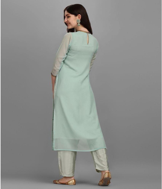 Hritika - Sea Green Straight Georgette Women''s Stitched Salwar Suit ( Pack of 1 ) - None