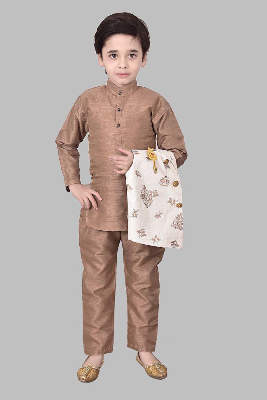 Arshia Fashions - Brown Silk Blend Boys Indo Western Kurta & Pajama with Jacket Set ( Pack of 1 ) - None