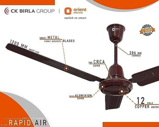 orient Electric Rapid Air High Speed Ceiling Fan (1200mm, 48 Inch, Brown)