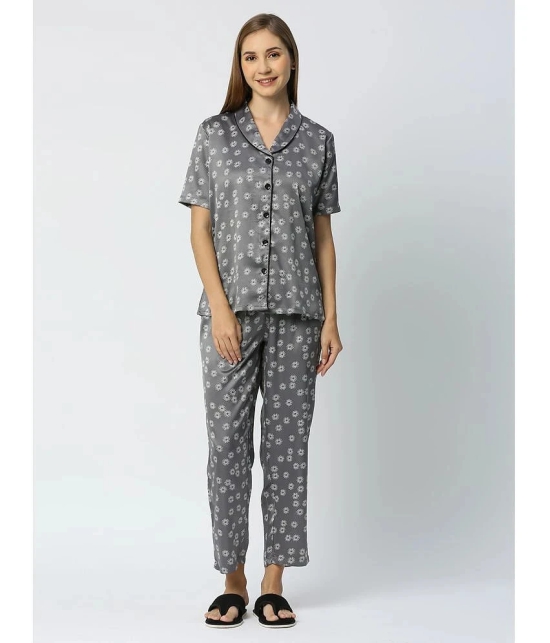 Smarty Pants - Grey Satin Womens Nightwear Nightsuit Sets ( Pack of 1 ) - None