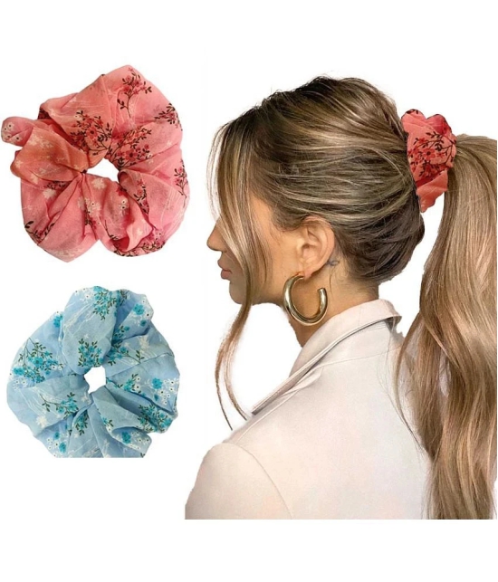 LYKAA Georgette Hair Scrunchies Elastics Ponytail Holders Leaf printed for Women & Girls - Pack of 2 - Multi