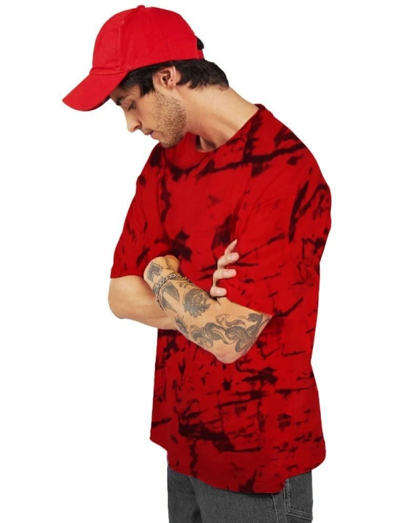 Leotude Cotton Blend Oversized Fit Dyed Half Sleeves Mens Round T-Shirt - Red ( Pack of 1 ) - None