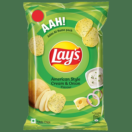 Lays Potato Chips - American Style Cream & Onion Flavour, Crunchy Snacks, 90 G