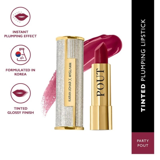 MyGlamm POUT by Karan Johar - Party Pout (Magenta Pink Shade) | Buildable Tinted Plumping Bullet Lipstick With Glossy Finish (3.5g)