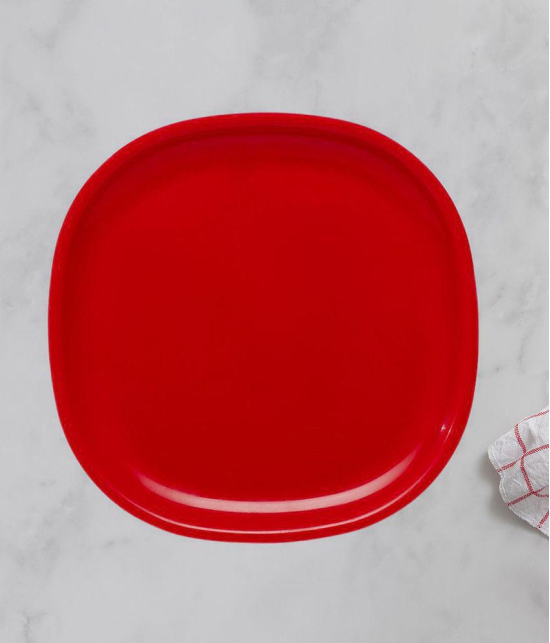 HOMETALES Plastic Microwave Safe Plates, (Pack of 4) Full Plate, Dia 11inch - Red Colour - Red