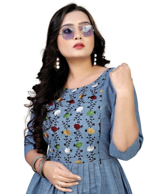 Rangrasiya - Blue Cotton Womens Flared Kurti ( Pack of 1 ) - None