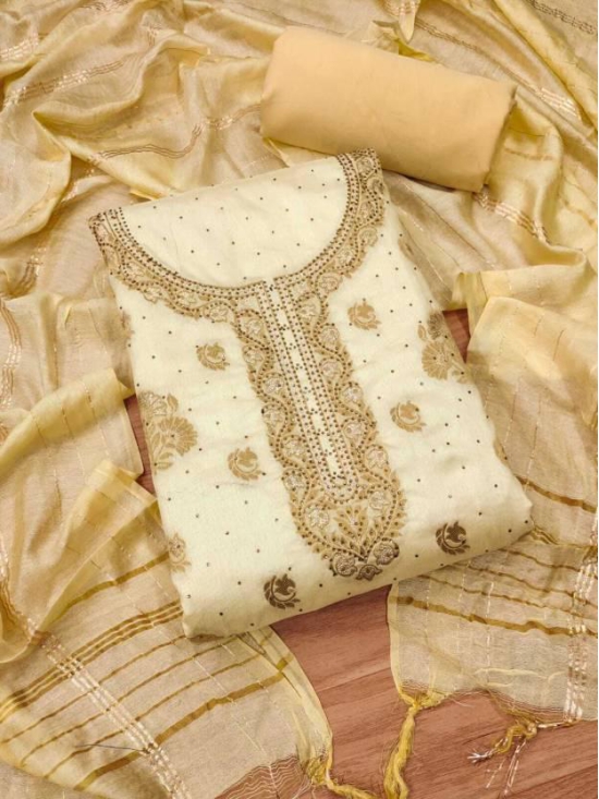 Unstitched Chanderi Salwar Suit Material Embroidered