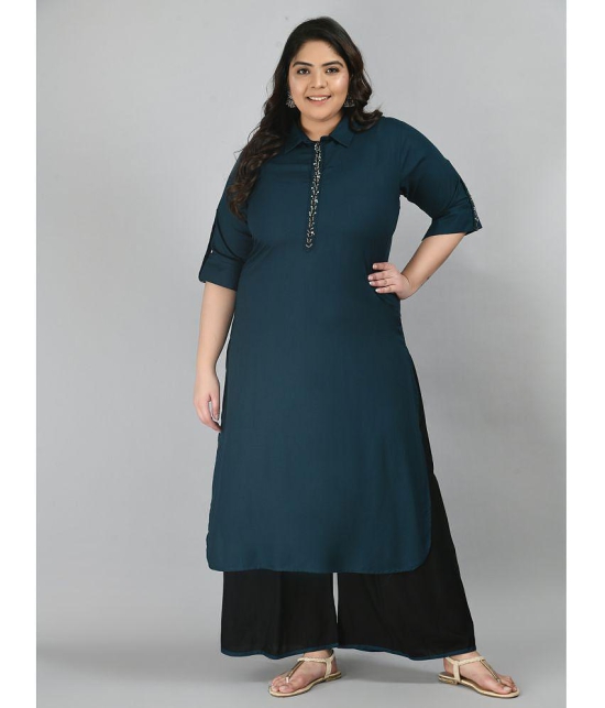 PrettyPlus by Desinoor - Teal Straight Rayon Womens Stitched Salwar Suit ( Pack of 1 ) - None