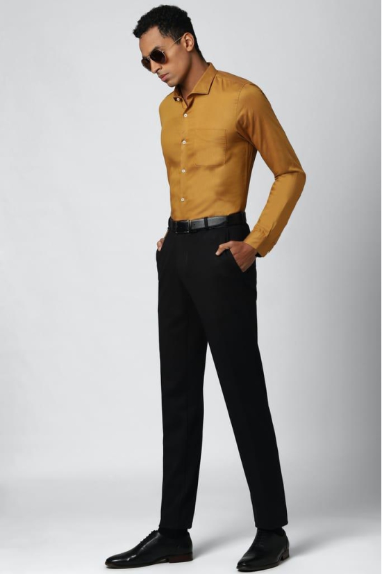 Men Yellow Slim Fit Formal Full Sleeves Formal Shirt