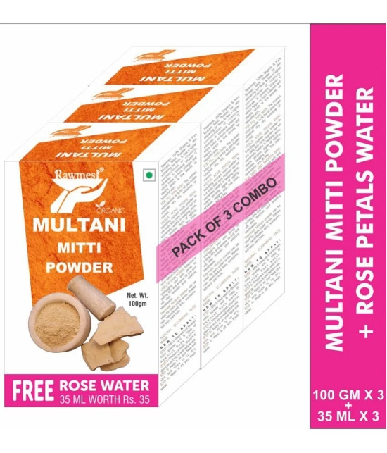 rawmest Multani Mitti with Toner Rose Water Skin Tonic 300 g Pack of 3