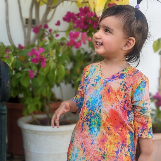 Malmal Kurta for Girls, Women| Holi Trance-7-8Y