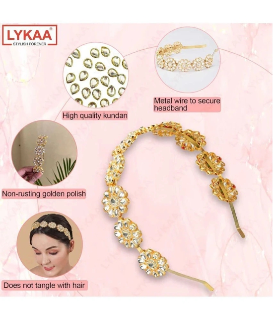 Lykaa Kundan Hairband Floral Design MathaPatti Gold-Plated Hair Band For Women - 1 Pack (Golden) - Multi