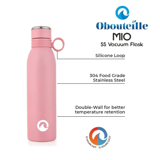 Obouteille Mio Soothing Pink Stainless Steel Vacuum Insulated 750 ml Leak Proof Flask Water Bottle for School/Home/Kitchen/Office/Work/Gym/Outdoor/Exercise/Yoga/Fitness/Camping/Boys/Girls/Kids/Adults