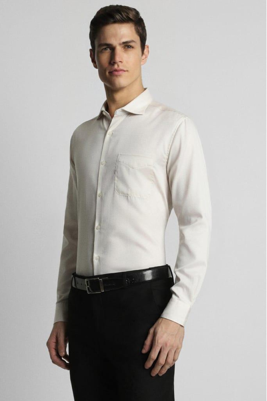 Men Cream Regular Fit Formal Full Sleeves Formal Shirt