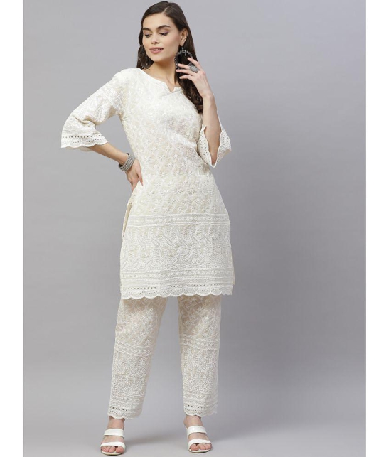 miravan - White Straight Cotton Women's Stitched Salwar Suit ( Pack of 1 ) - None