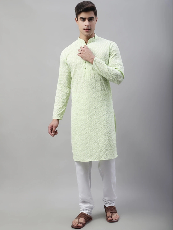 Jompers Mens Green Embroidered Kurta Only-M / Green