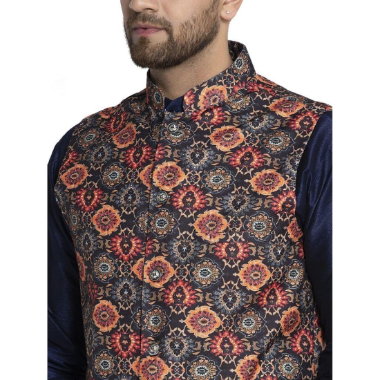 Banity Bey Men's Silk Blend Navy Blue Kurta Pajama with Designer Ethnic Nehru Jacket/Modi Jacket/Waistcoat