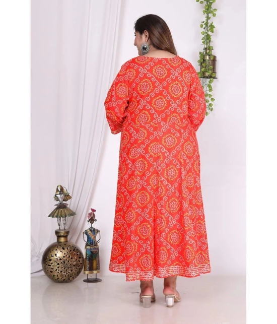 Swasti Cotton Blend Printed Flared Womens Kurti - Orange ( Pack of 1 ) - None