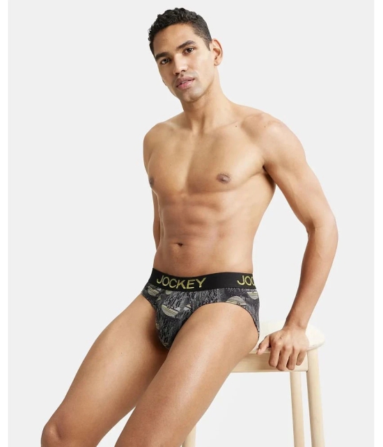 Jockey FP22 Men Super Combed Cotton Elastane Stretch Printed Brief - Black & Empire Yellow - None