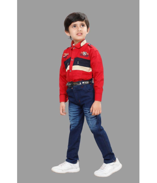 DKGF Fashion - Red Cotton Blend Boys Shirt & Jeans ( Pack of 1 ) - None