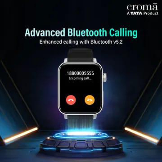 Croma Velocity AM Smartwatch with Bluetooth Calling (45.2mm AMOLED Display, IP68 Water Resistant, Silicone Strap)