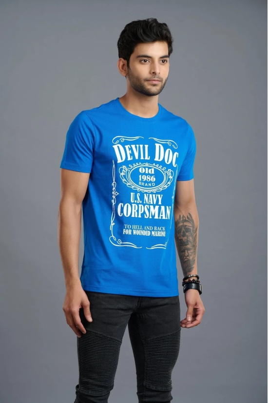 Devil Doc Printed Royal Blue T-Shirt for Men XL