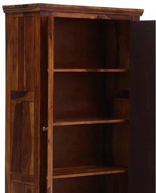 Solid Teak Wood 2 Door With Drawers Wardrobe-Brown