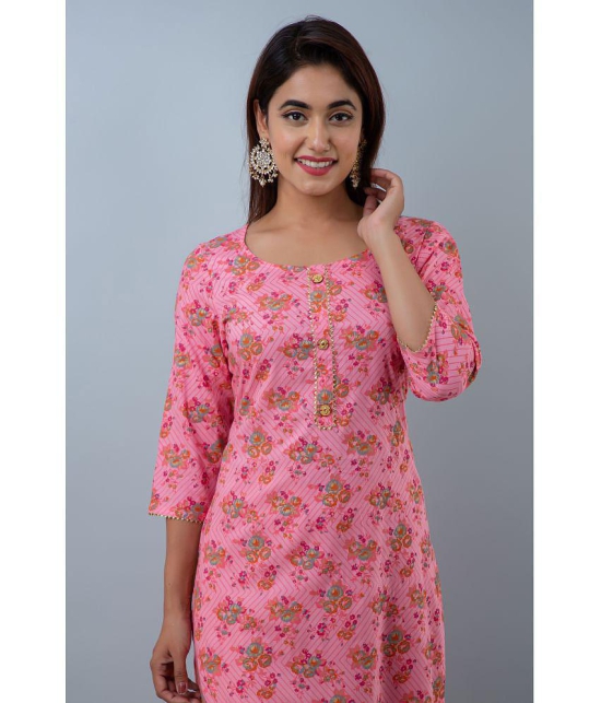 Doriya Rayon Printed 3/4th Sleeves Straight Pink Kurti Single - None