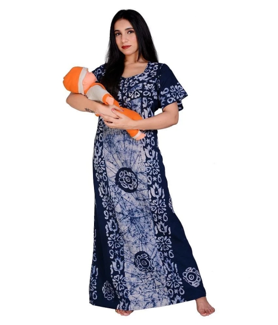 Apratim Blue Cotton Nursing Nighty - Free Size