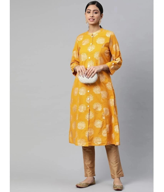 SVARCHI - Yellow Cotton Womens Front Slit Kurti ( Pack of 1 ) - None