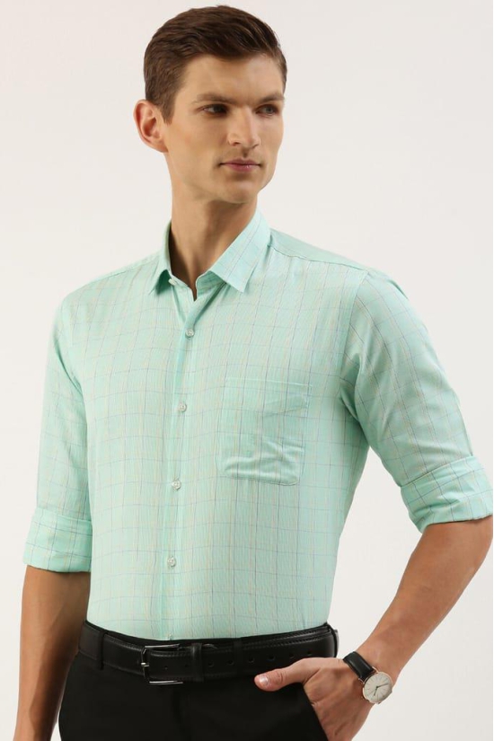 Men Green Regular Fit Formal Full Sleeves Formal Shirt