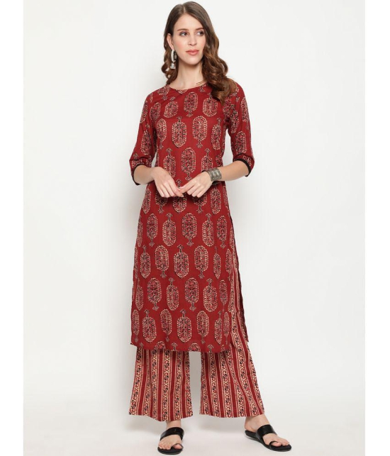 Antaran Cotton Printed Kurti With Palazzo Womens Stitched Salwar Suit - Red ( Pack of 1 ) - None