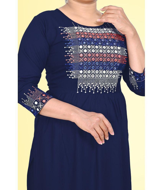 haya fashion - Navy Rayon Women's Straight Kurti ( Pack of 1 ) - None