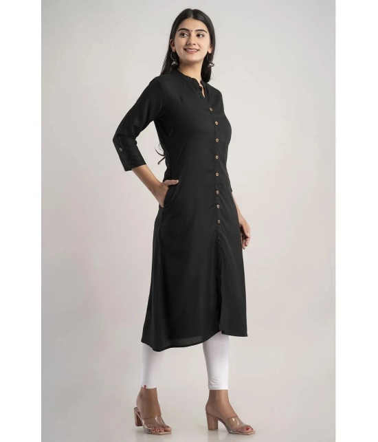 MAUKA - Black Rayon Womens Front Slit Kurti ( Pack of 1 ) - XL