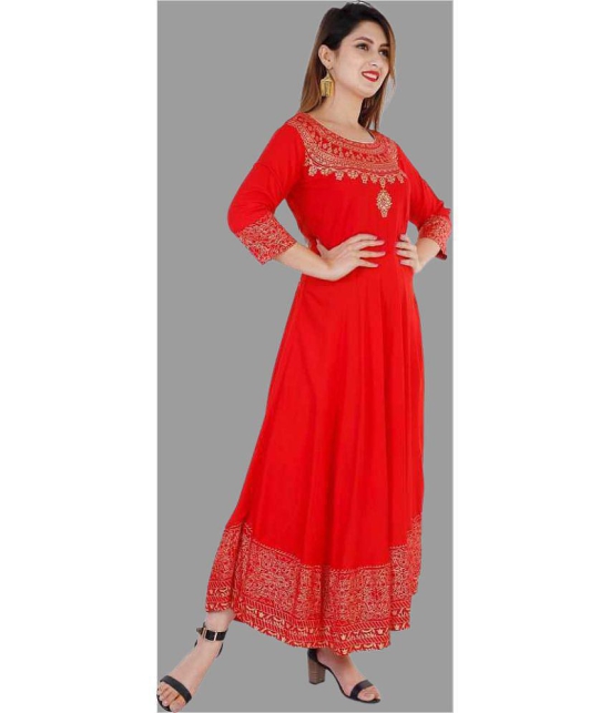 Smien Rayon Printed Anarkali Womens Kurti - Red ( Pack of 1 ) - None