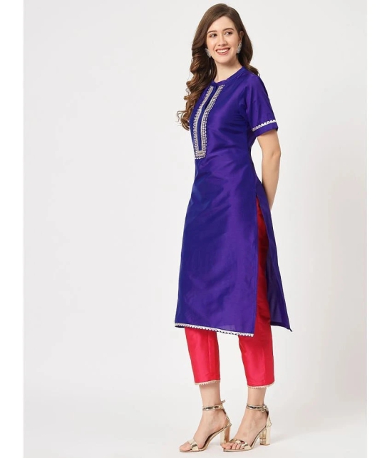 Pannkh Womens Festive Embroidered Kurta With Constrasting Pants - None