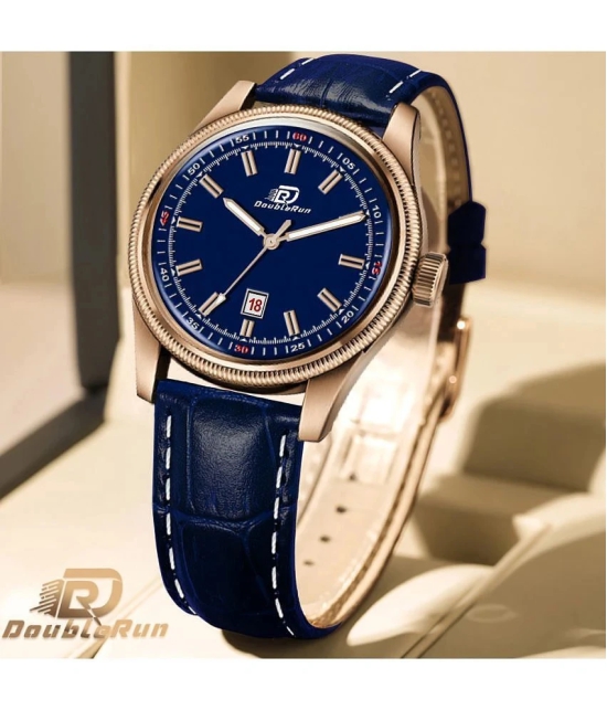 DoubleRun Blue Leather Analog Mens Watch