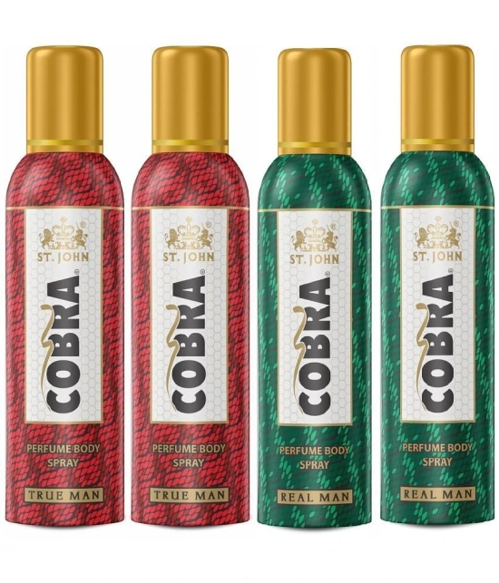 ST.JOHN Cobra No Gas True Men 100ml*2 & Real Men 100ml*2 Deodorant Spray for Men (400ml) - Pack of 4