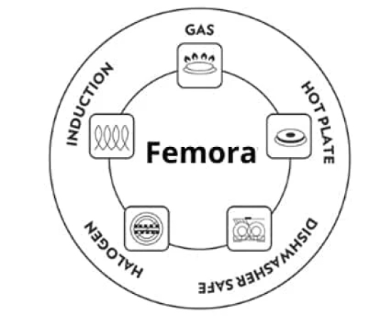 Femora Stainless Steel Flat Kadhai with Handle, Bonded Tri-Ply Bottom, 26 cm,Silver, Zero Coating, Health Safe