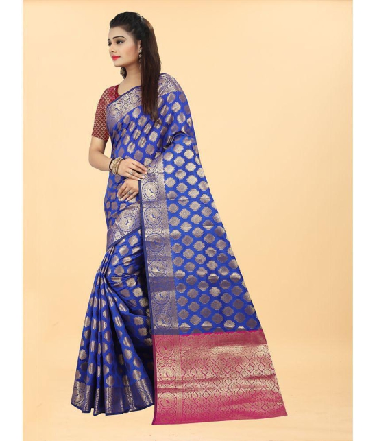 Gazal Fashions - Blue Banarasi Silk Saree With Blouse Piece ( Pack of 1 ) - Blue