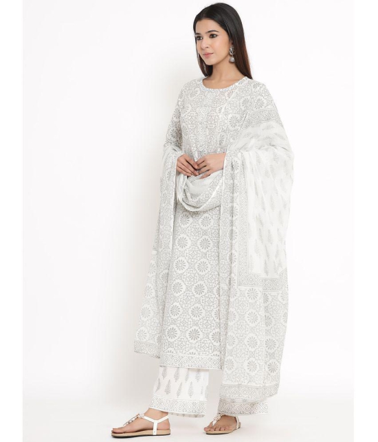 KIPEK - White Straight Cotton Womens Stitched Salwar Suit ( Pack of 1 ) - None