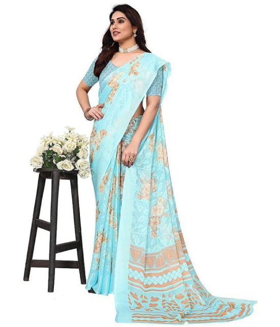 Sitanjali - SkyBlue Brasso Saree With Blouse Piece ( Pack of 1 ) - SkyBlue