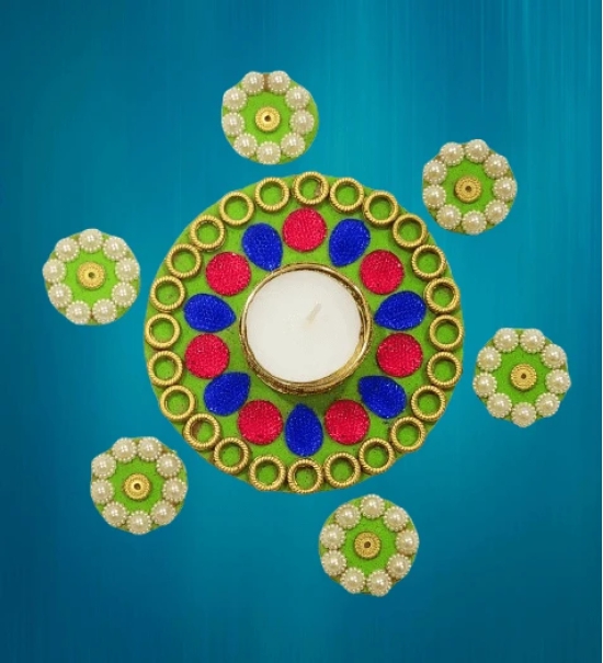 Handmade Decorative Floating Diya Rangoli with 6 siders