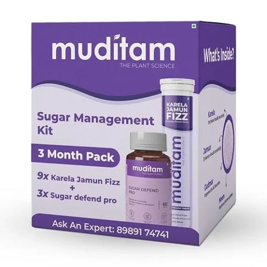 Muditam Ayurveda Sugar Management Kit Karela Jamun Fizz and Sugar Defend Pro Effervescent Tablets(Karela Jamun Juice)|Helps in High Sugar Condition|Promotes Healthy Glucose Levels| Ideal For 3 Months