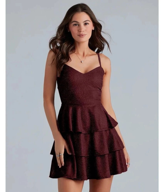 Addyvero Polyester Embellished Mini Womens Fit & Flare Dress - Maroon ( Pack of 1 ) - None