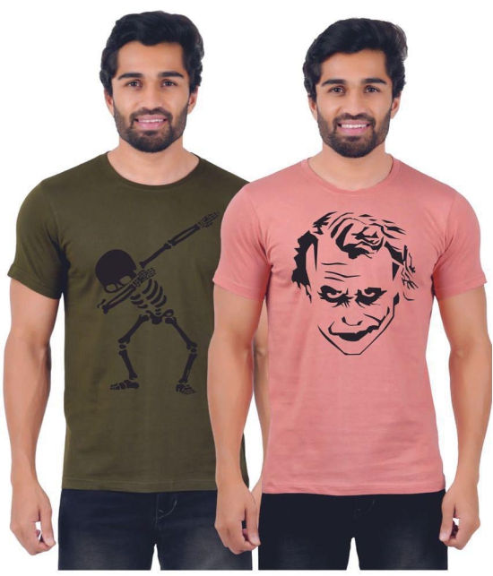 ferocious - Olive Cotton Regular Fit Men's T-Shirt ( Pack of 2 ) - None