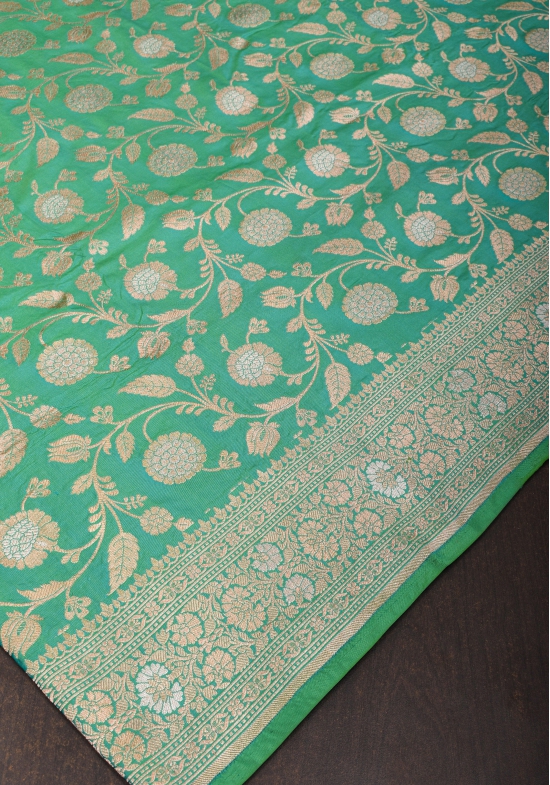 Sea Green Exquisite Banarasi Alfi Jaal Katan Saree | SILK MARK CERTIFIED