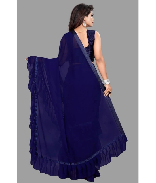 Apnisha Georgette Solid Saree With Blouse Piece - Navy Blue ( Pack of 1 ) - Navy Blue