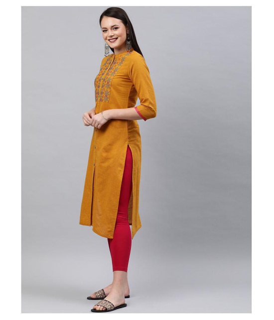 Alena Yellow Cotton A-line Kurti - XL