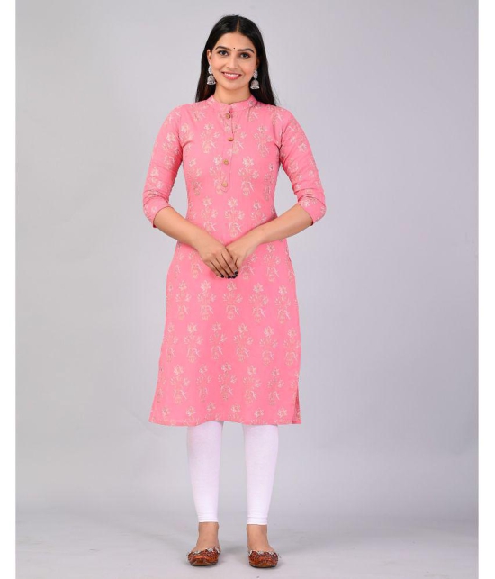 MAUKA Rayon Printed Straight Womens Kurti - Pink ( Pack of 1 ) - None